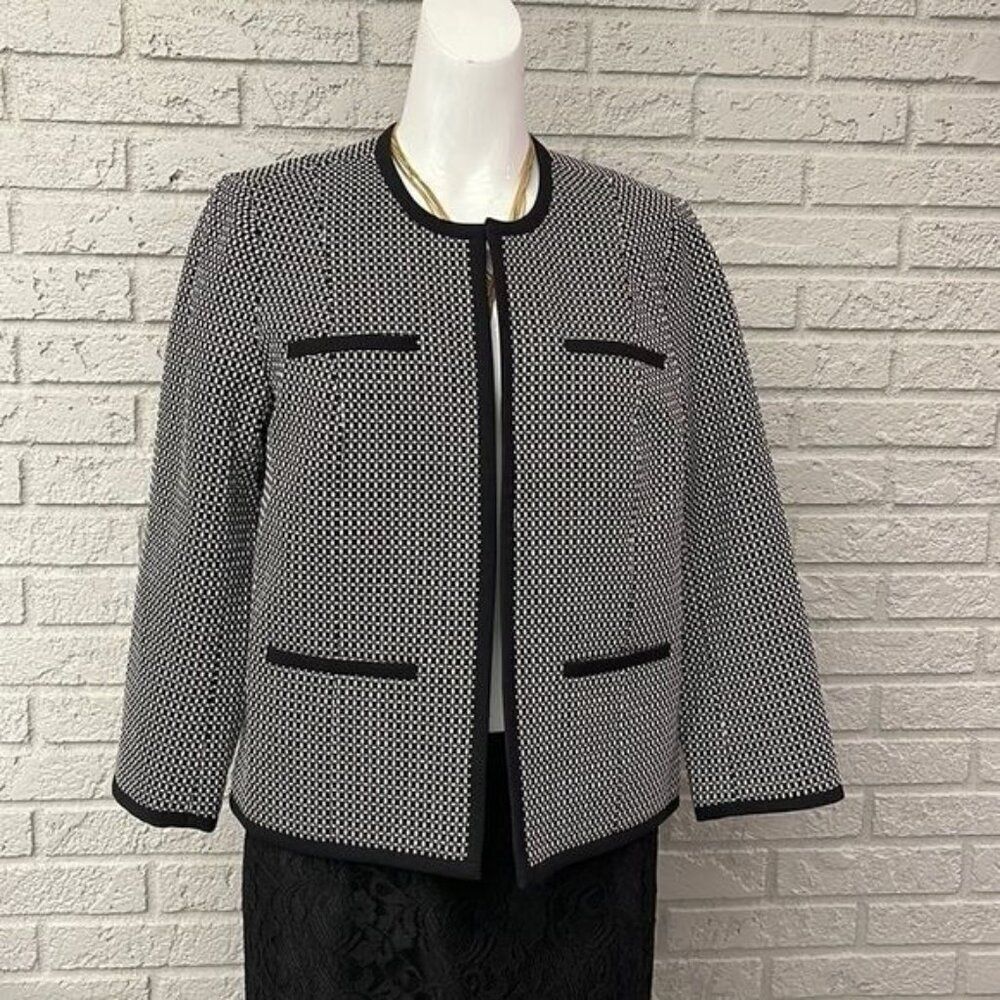Talbots Women Black & White Career Open Front Jacket Size 10 P